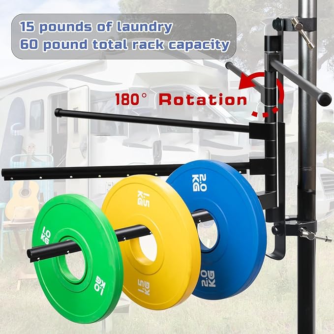 Upgrade RV Clothes Drying Rack, Five 15.3" Long Rack Arms with 18 Clips, Aluminum, 304 Stainless Steel Accessories for Ladder, Boats, RV, Camper, Trailer, Travel, Hotel, Home