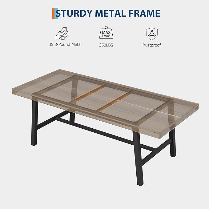 GarveeHome Industrial Dining Table for 6-8 People, 78.7" Long Kitchen Table with Sturdy Metal Frame, Rectangular Counter for Dinner, Kitchen, Dining Room (Rustic Pear, 79" Non-extendable)