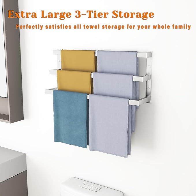 SEIDO 30 Inch 3-Tier Towel Rack, Heavy Duty Square Ladder Design Towel Bar Wall Mounted, Brushed Nickel 304 Stainless Steel Rustproof Towel Holder for Bathroom, Kitchen, Laundry