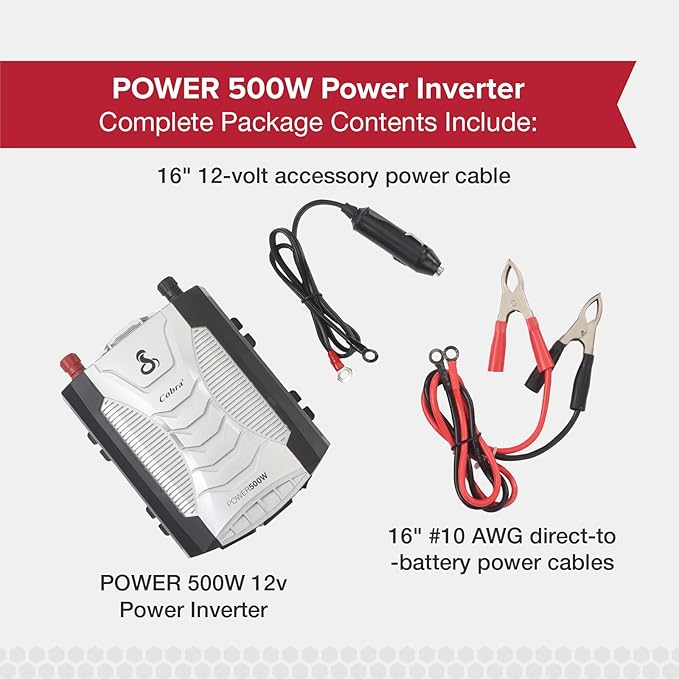 Cobra POWER 500W Power Inverter, Portable – 500-Watt Car Charger, 2 Grounded AC Outlets, 2 Fast Charge USB Ports and Remote Controller (CPIALCDG1) Compatible