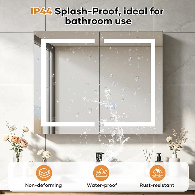 Bathroom Medicine Cabinet with Mirrors and LED Lights, 36x30 inch Bathroom Storage Cabinet, Double Doors Wall-Mounted Medicine Cabinet Organizer with Adjustable Shelves & Outlets (36x30 inch)