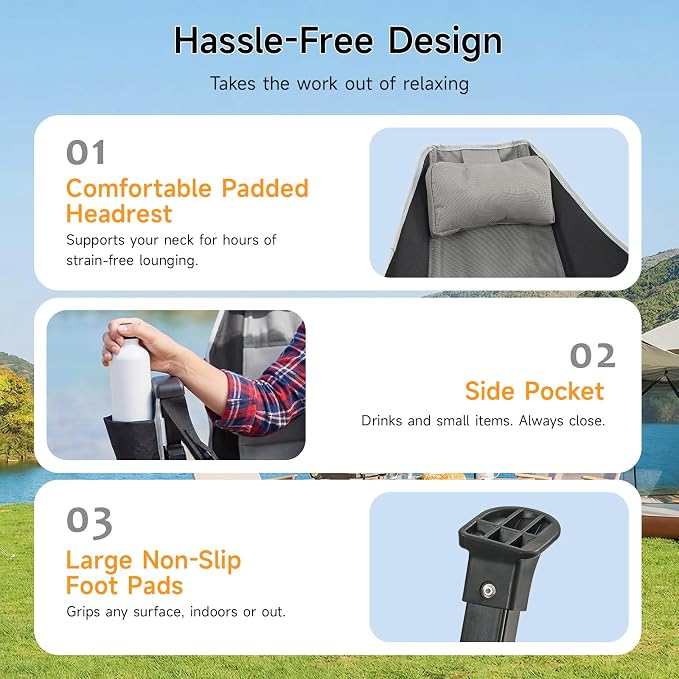 Hammock Camping Chair with Removable Footrest, 400lbs Heavy Duty Portable Swing Chair Outdoor with Adjustable Back, Foldable Camping Chair with Headrest and Cup Holder for Camping, Patio, Lawn