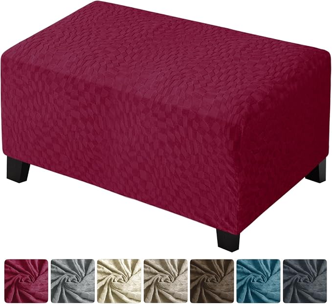 ZNSAYOTX 2026 Rectangle Ottoman Cover (L:35"-45") Super Stretch Soft Footrest Slipcover Form Fit, Universal Folding Foot Stool Covers with Non-Slip Elastic Band, Fashion Jacquard Texture, Wine Red