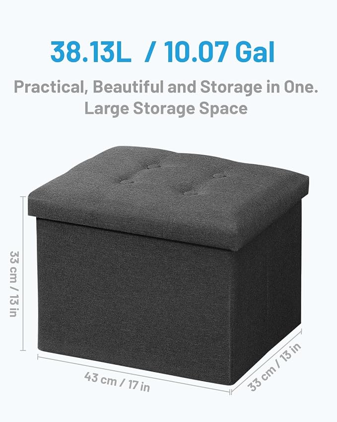 AmasSmile 2Pack Gray Ottoman with Storage,Foot & Leg Rest Stools Small Cute Stool Short Bench Folding Ottomans Square Footstools for Shoe Living Room Under Desk Outdoor RV Camper Each Space Storage