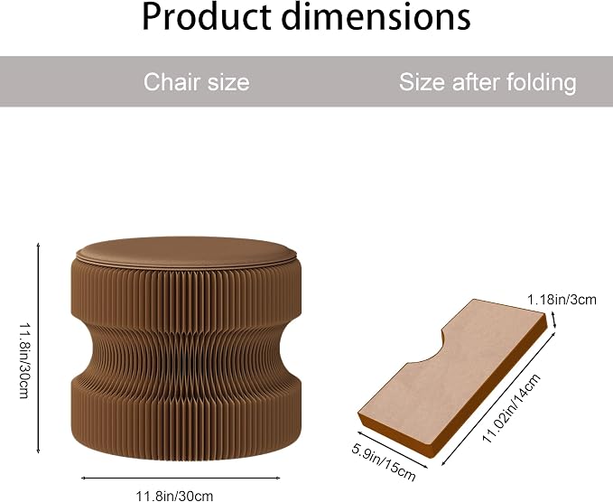 Folding Stool, 660lb Load Capacity Foldable Paper Stool - 11.8 Inch Modern Minimalist Stool for Living Room, Eco-Friendly Kraft Paper Honeycomb Design, Folds Flat to 1.2 Inch (brown A, 11.8in)