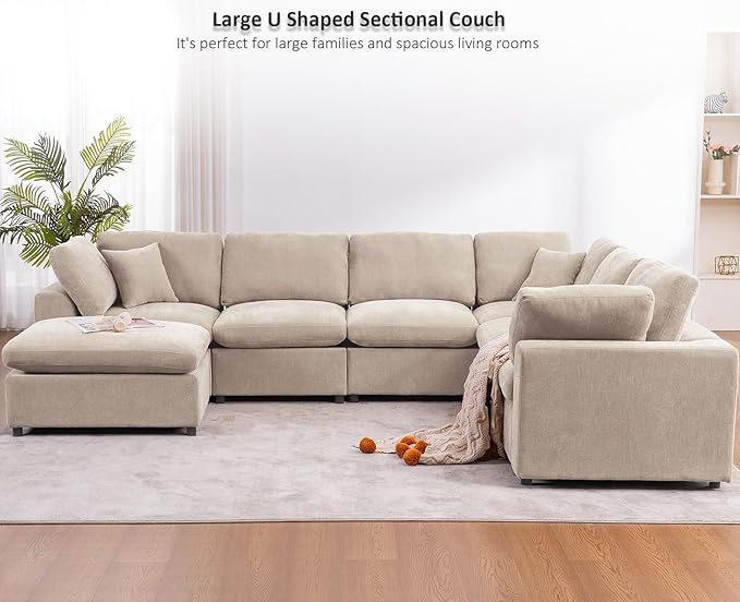 Oversized Modular Sectional Sofa Couch, Large 7 Seater Corner Sofa Modern U Shaped Sectional Couch with Ottoman Cloud Couches for Living Room, Office, Spacious Space