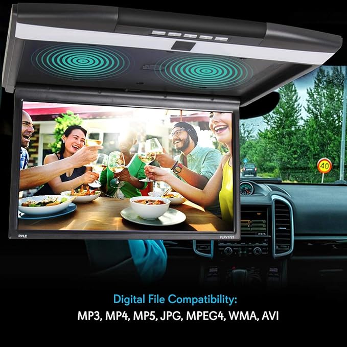 Pyle Car Overhead Monitor Screen Display - 17.3 inch. LCD Vehicle Flip Down Roof Mount Console - HDMI TV Player Control Panel w/ Built-in IR Transmitter for Wireless IR Headphone - Pyle PLRV1725