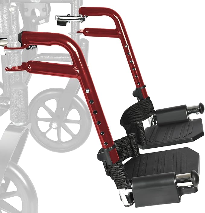 Comfort Support Wheelchair Footrest Replacement - Adjustable Composite Footboard & Heel Loop, Universal Foldable Foot Rest, Red, Lightweight, Easy Installation(1 Pr, Deepred)