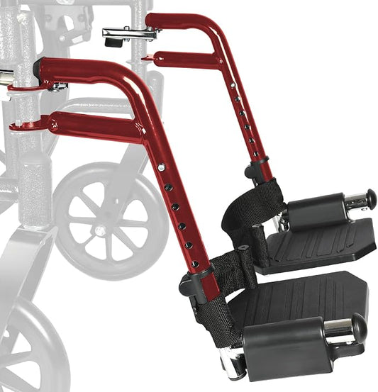 Comfort Support Wheelchair Footrest Replacement - Adjustable Composite Footboard & Heel Loop, Universal Foldable Foot Rest, Red, Lightweight, Easy Installation(1 Pr, Deepred)