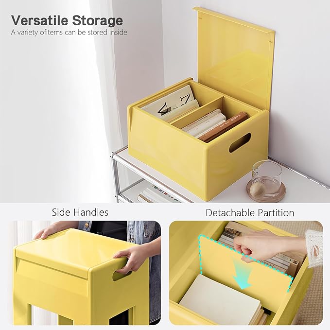 Nightstand Bedside Table with Storage Space, Multifunctional Colorful Plastic End Table Small Side Table for Bedroom, Dorm and Small Spaces, Easy Assembly(11.8" D x 15" W x 15.7" H, Yellow)