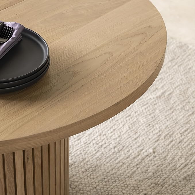 Transformer Table - Solid Wood Extendable Round Dining Table Set with 6 Chairs, Seats 2-10, Extendable Round Dining Set, Space-Saving Modern Furniture, Natural (Table + 6 Chairs)