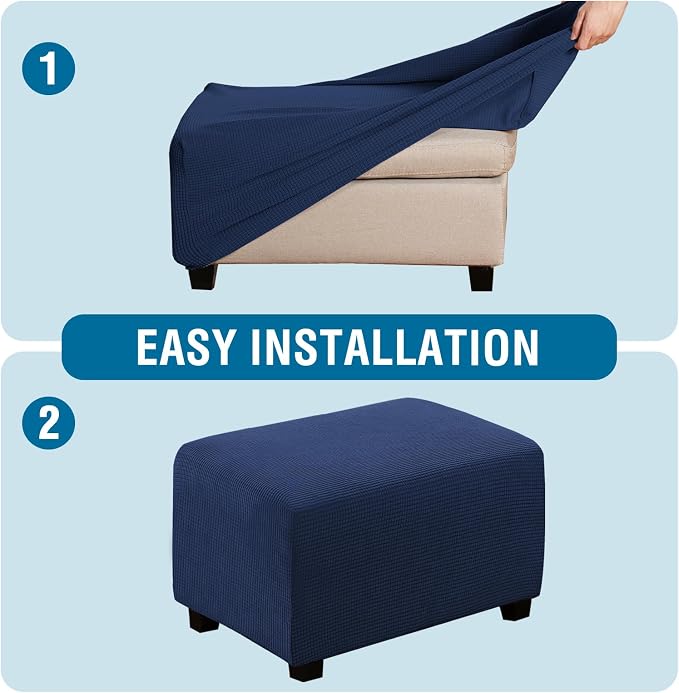 H.VERSAILTEX Ottoman and Sofa Seat Cushion Combined Cover Slipcover Rectangle Sofa Slipcover Fit Length 56"-75" Suitable for L Shaped Seat Cushion Cover or Chaise Part Cover Stretch Thick Soft - Navy
