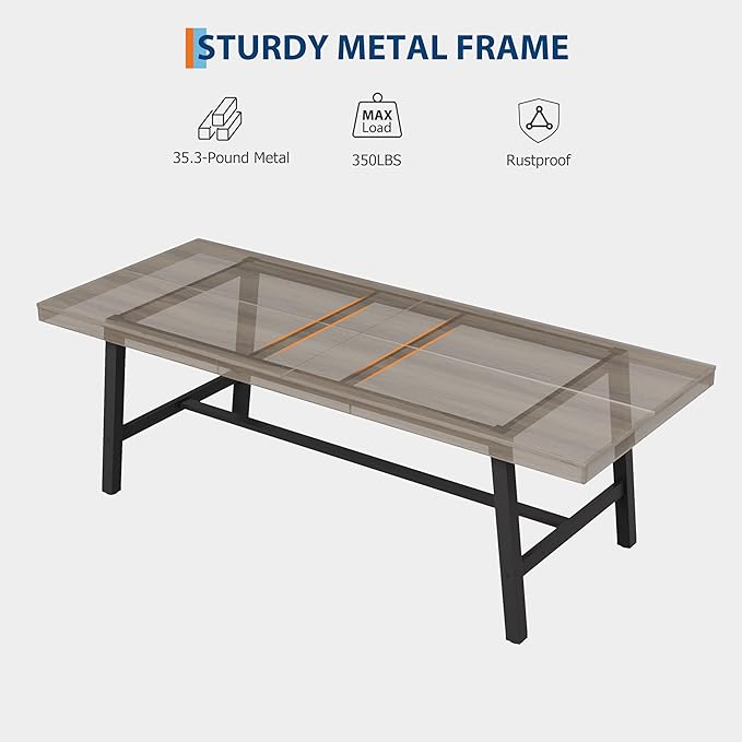 GarveeHome Industrial Dining Table for 8-10 People, 86.61" Long Kitchen Table with Sturdy Metal Frame, Rectangular Counter for Dinner, Kitchen, Dining Room (Grey Walnut, 87" Non-extendable)