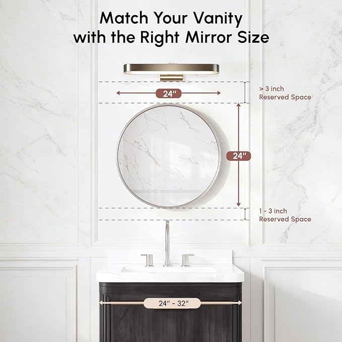 USHOWER Brushed Nickel Bathroom Mirrors for Over Sink, 24 Inch Circle Mirror with Metal Frame, Wall Mirror for Vanity, Entryway, Living Room, Hallway and Bedroom Decor