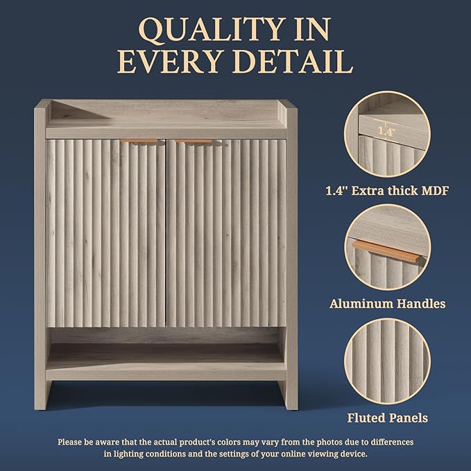 OAKHAM HOME 2-Door Fluted Shoe Cabinet, 41" Tall Shoe Storage Cabinet with Adjustable Shelves, Modern Closed Shoe Organizer for Entryway Hallway Mudroom (Gray Oak)