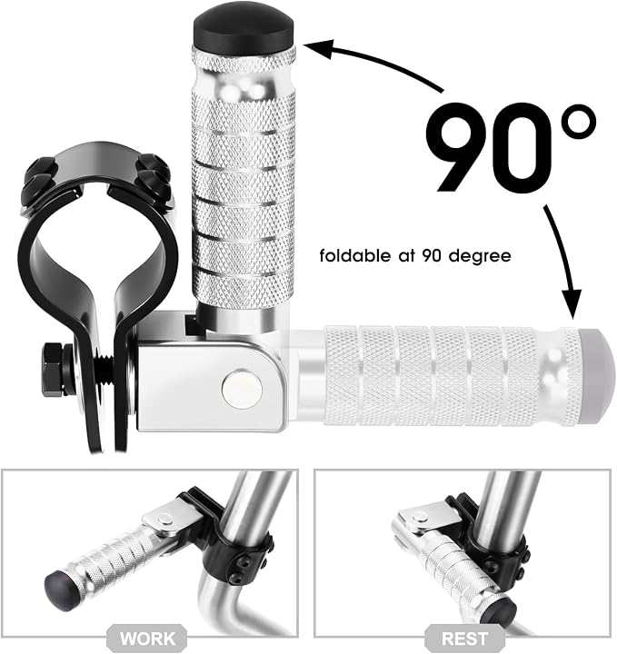 90 Degree Foldable Footpegs M8 Motorcycle Foot Pegs CNC Anti-Skid Footrest Passenger Pedal for Motorbike Mini Bike Dirt Pit Bike (Silver)