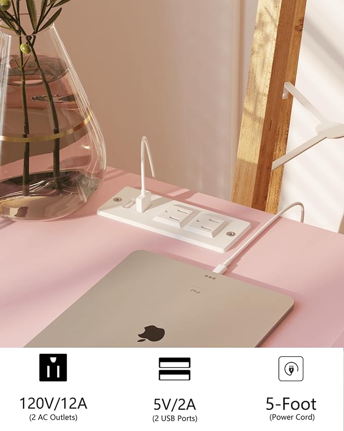 JOONEE Nightstand with Oultlet,Modern Bedside Table with Storage Drawer and Open Wood Shelf, for Living Room, Bedroom and Small Spaces, Accent Night Stand with Solid Wood Legs, Easy Assembly,Pink