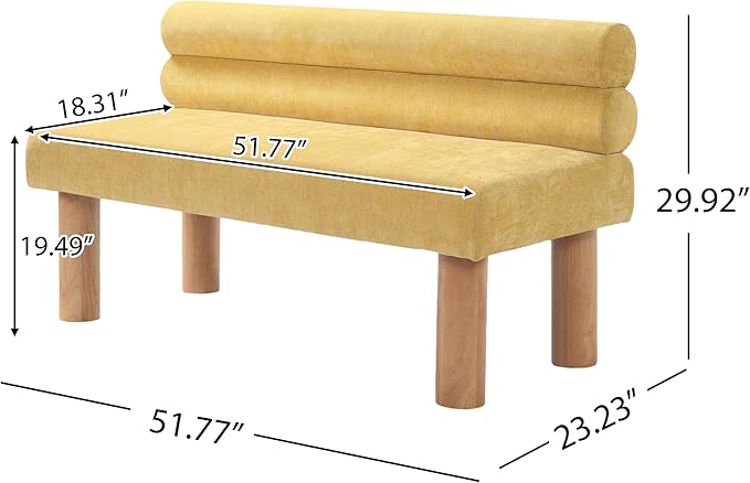 Christopher Knight Home Wally Fabric Upholstered Dining Bench, Long Dining Room Chair, Wooden Entryway Bench, Bedroom End of Bed Bench, Yellow+Natural