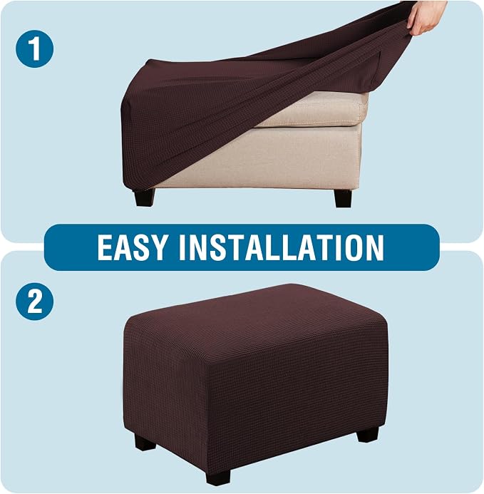 H.VERSAILTEX Ottoman Cover Slipcover Rectangle Fit Length 33'-38' Footrest Sofa Slipcovers Stool Cover Footstool Protector Covers Feature Stretch Thick Jacquard Fabric Removable Washable - Chocolate