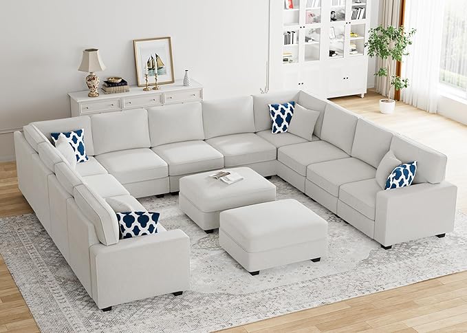 Legend Vansen Oversized Modular Sectional Sofa,U/L‑Shaped Reversible Couch with Ottoman,Deep Seat Plush Polyester Sectional for Living Room,13-Seater,Cream