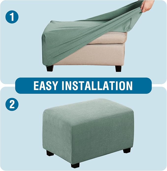 H.VERSAILTEX Ottoman and Sofa Seat Cushion Combined Cover Slipcover Rectangle Sofa Slipcover Fit Length 56"-75" Suitable for L Shaped Seat Cushion Cover or Chaise Part Cover Stretch Thick Soft - Sage