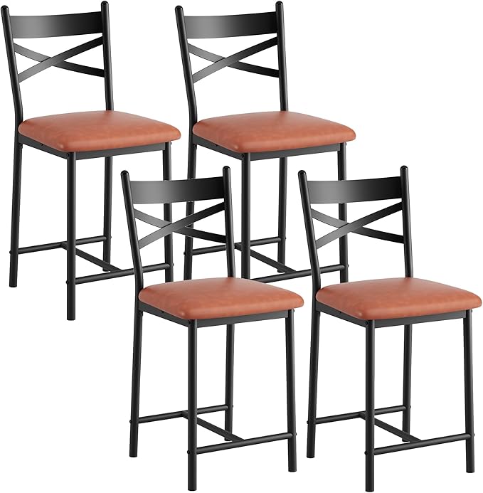 IDEALHOUSE 26" Counter Height Bar Stools Set of 4, Upholstered Bar Chairs with Back, Thick Cushion, Modern Counter Height Barstools for Kitchen Island, Apartment Counter, Dining Room Bar (4)