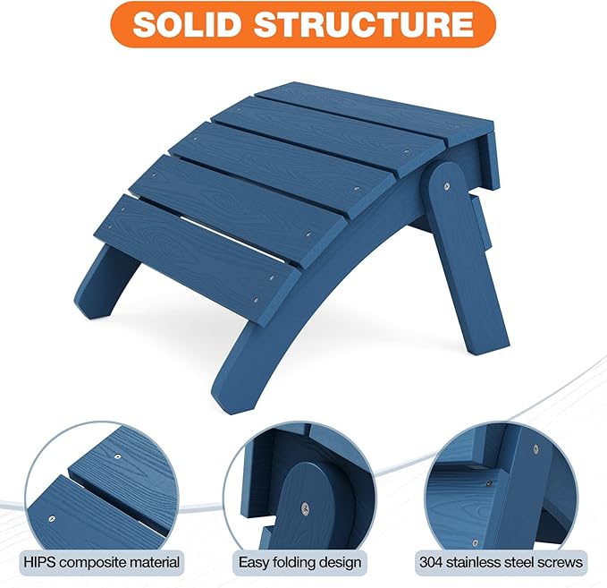 YEFU Adirondack Ottoman, Patio Foot Rest, Adirondack Foot Rest, Folding Adirondack Footstool, Weather Resistant for Adirondack Chair, Widely Used for Outdoor, Porch, Backyard, Fire Pits-Navy Blue