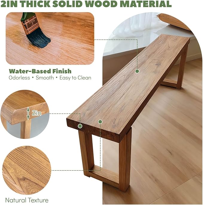 Narrow Farmhouse Bench Skinny Wooden Entryway Long Bench 32" 39" 47" 55" 63" 71" 79" Rustic Indoor Benches for Hallway Kitchen Dining Bedroom End of Bed Easy Assembly Natural Finish(39x10xH18")