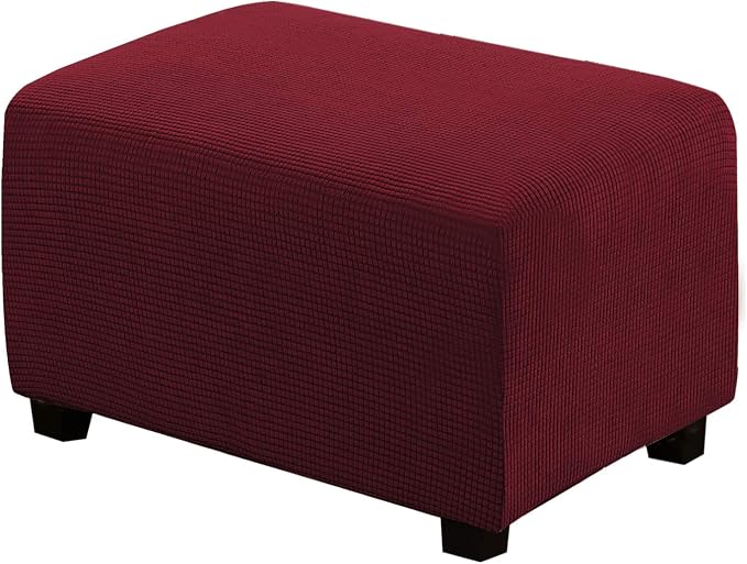 H.VERSAILTEX Ottoman Cover Slipcover Rectangle Fit Length 29'-34' Footrest Sofa Slipcovers Stool Cover Footstool Protector Covers Feature Stretch Soft Jacquard Fabric Removable Washable - Burgundy