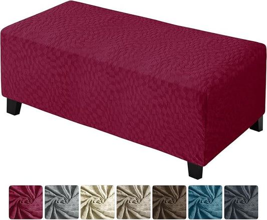 ZNSAYOTX 2026 Rectangle Ottoman Cover (L:57"-75") Super Stretch Soft Footrest Slipcover Form Fit, Universal Folding Foot Stool Covers with Non-Slip Elastic Band, Fashion Jacquard Texture, Wine Red