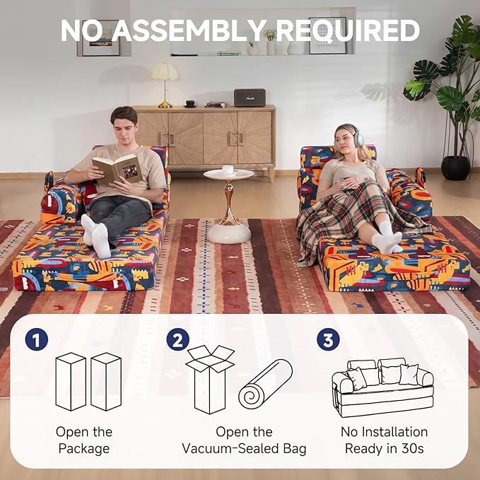 79" Convertible Boneless Couch for Small Spaces, 6-in-1 Corduroy Sofa Bed with High Backrest, Pillows, High-Density Foam Loveseat Sleeper Couch in a Box for Living Room, No Assembly, Graffiti B