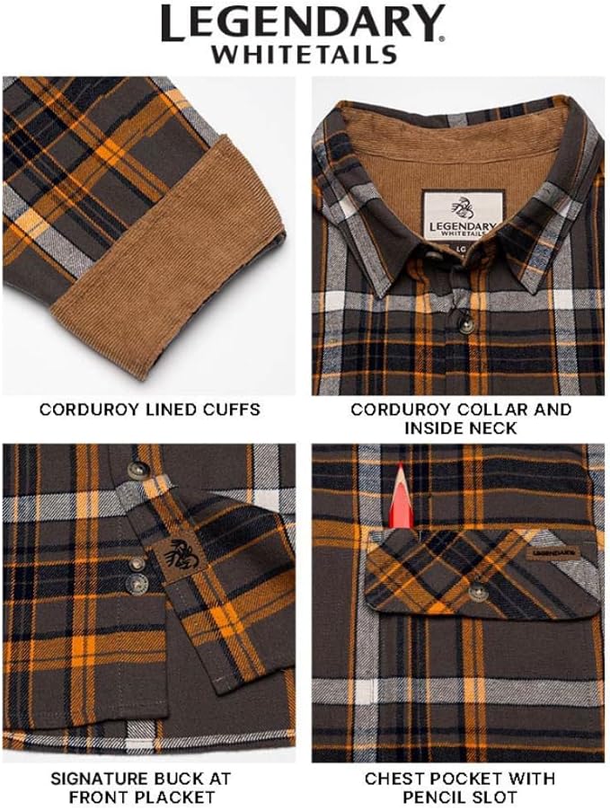 Legendary Whitetails Mens Long Sleeve Button Down 100% Cotton Flannel Shirt