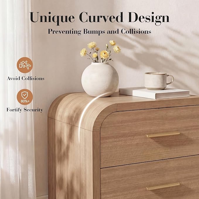 Night Stand [Unique Curved Profile] [FSC-Certified Wooden Board] 3-Drawer Nightstand 26.7" H Metal Handle Modern Bedside Table