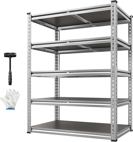 REIBII 2200LBS Heavy Duty Storage Shelves, 5-Tier Adjustable Metal Shelving Unit with Waterproof PP Boards,Garage Storage Rack for Pantry Basement Warehouse,35" W x 16" D x 72" H,Sliver Shelves