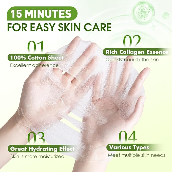 27 Pack Collagen Sheet Face Masks Skincare for Women, Bulk Hydrating Face Mask Set for Dry Skin, Moisturizing Facial Masks for Skin Care, Easter Basket Stuffers, Mothers Day Gifts, Teacher Gifts