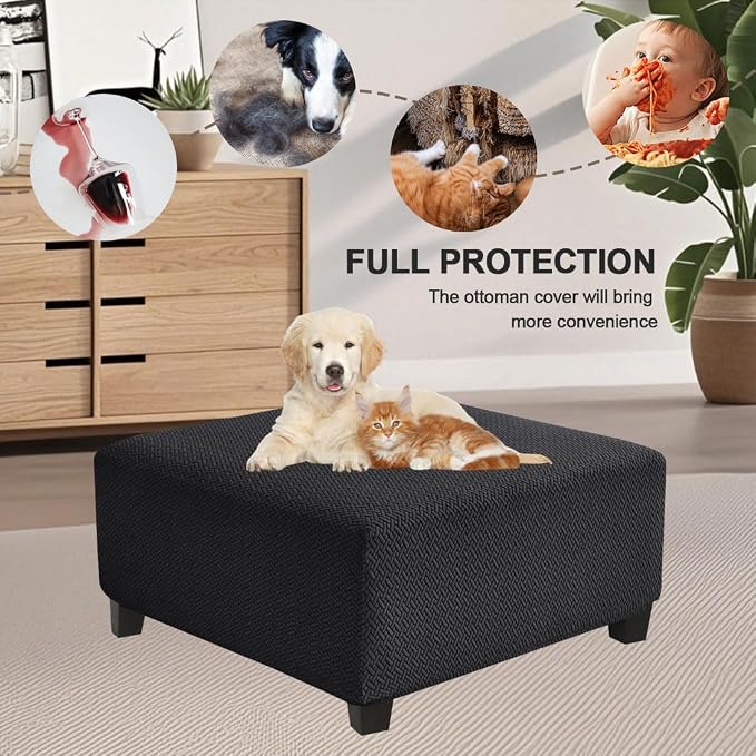 Levoberg Waterproof Square Ottoman Cover Large Square Folding Storage Ottoman Bench Slipcovers Footrest Stool Covers Oversized Ottoman Coffee Table Covers Cube with Elastic Bottom XL Black