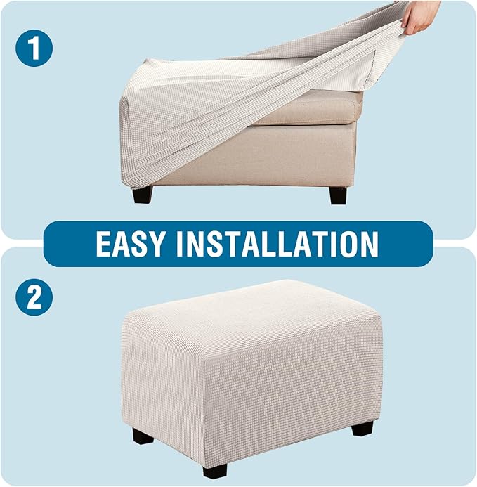 H.VERSAILTEX Ottoman and Sofa Seat Cushion Combined Cover Slipcover Rectangle Sofa Slipcover Fit Length 56'-75' Suitable for L Shaped Seat Cushion Cover or Chaise Part Cover Stretch Thick Soft - Ivory