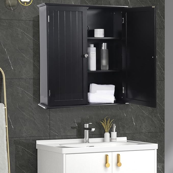 Bathroom Cabinet Wall Mounted,Over Toilet Storage Cabinet with Adjustable Shelves,Medicine Cabinets for Bathroom, Black