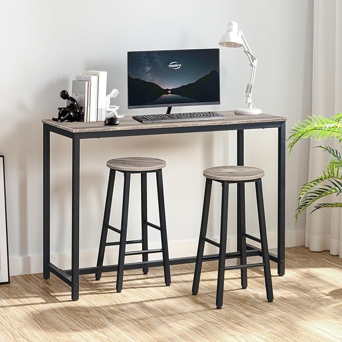 HOOBRO Bar Stools Set of 2, Counter Height Bar Stools, 25.8" Bar Stools for Kitchen Island, Industrial Kitchen Bar Chairs, for Dining Room, Kitchen, Bar, Greige and Black BG07BY01G1N2