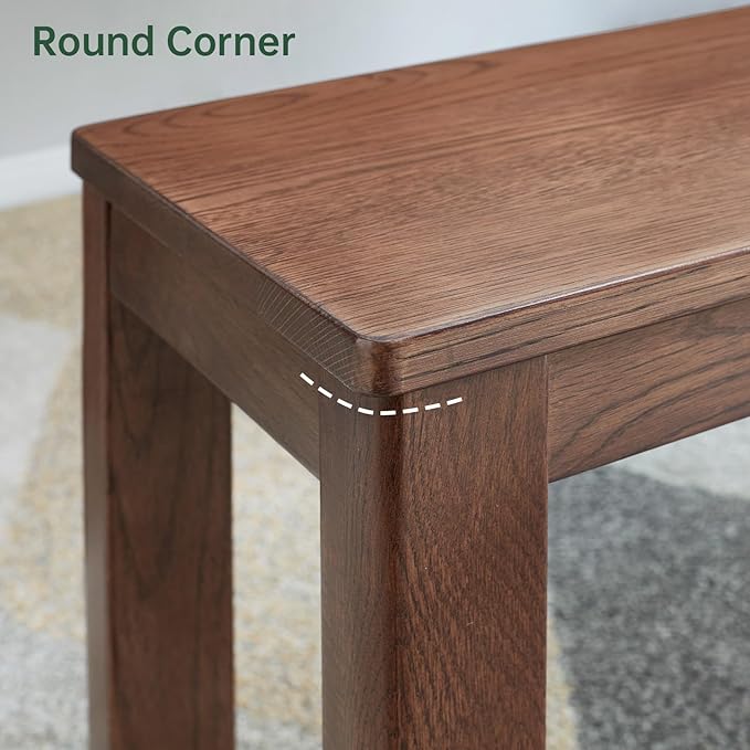 100% Solid Oak Wood Dining Bench, 47.3'' Entryway Bench Extra Chair Seat Long Ottoman with Squre End & Round Corner for Kitchen Living Room Bedroom, Walnut