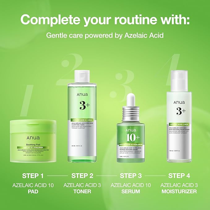 Anua Azelaic Acid 10 Hyaluron Redness Soothing Serum, Facial Serum for Blemish-Prone & Oily-Prone Skin, Lightweight & Hydrating Blemish Care, Hyaluronic Acid, Korean Skincare, 1.01 fl oz.