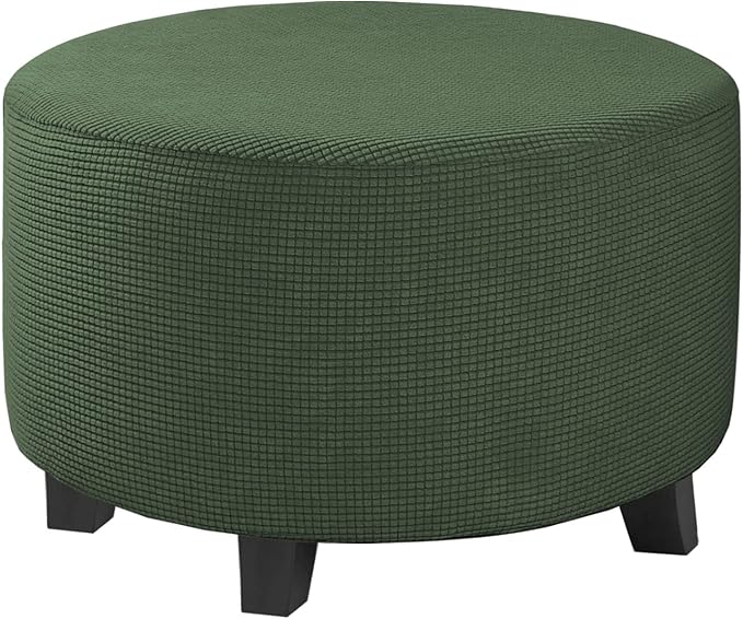 H.VERSAILTEX Ottoman Cover Stretch Ottoman Slipcover Round Ottoman Storage Cover Folding Stool Covers Furniture Protector Cover for Footrest Ottoman Fit Dia 30" - 41", Bronze Green