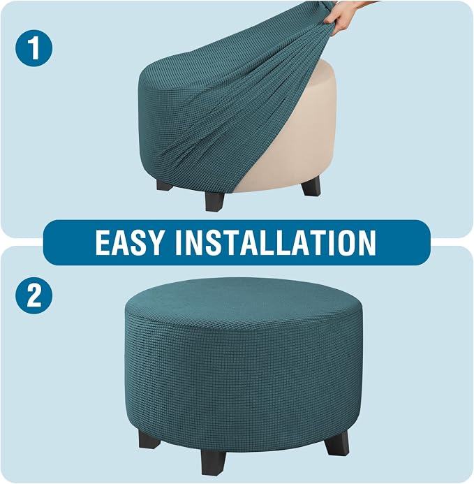 H.VERSAILTEX Ottoman Cover Stretch Ottoman Slipcover Round Ottoman Storage Cover Folding Stool Covers Furniture Protector Cover for Footrest Ottoman Fit Dia 30" - 41", Deep Teal
