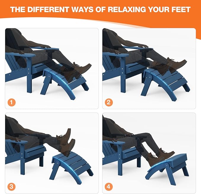YEFU Adirondack Ottoman, Patio Foot Rest, Adirondack Foot Rest, Folding Adirondack Footstool, Weather Resistant for Adirondack Chair, Widely Used for Outdoor, Porch, Backyard, Fire Pits-Navy Blue