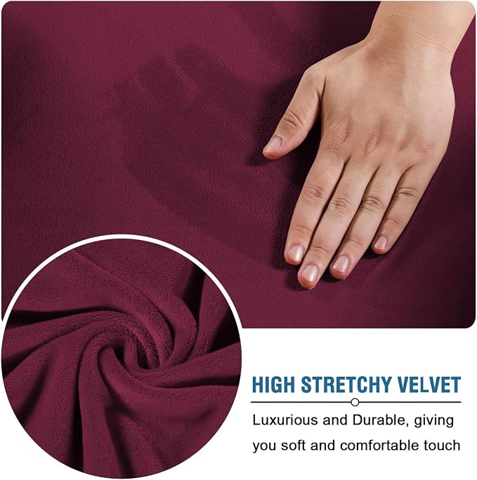 H.VERSAILTEX Square Ottoman Covers Ottoman Slipcover Square Footstool Protector Covers Storage Stool Ottoman Covers Stretch with Elastic Bottom, Feature Real Velvet Plush Fabric, Burgundy