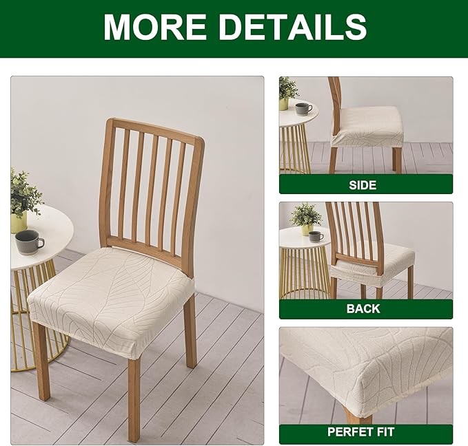CRFATOP Waterproof Dining Room Chairs Seat Covers Set of 4 with Stretch Bench Slipcover Jacquard Kitchen Chair Slipcover Washable Seat Cushion Slipcover for Hotel Banquet Wedding Party, Beige