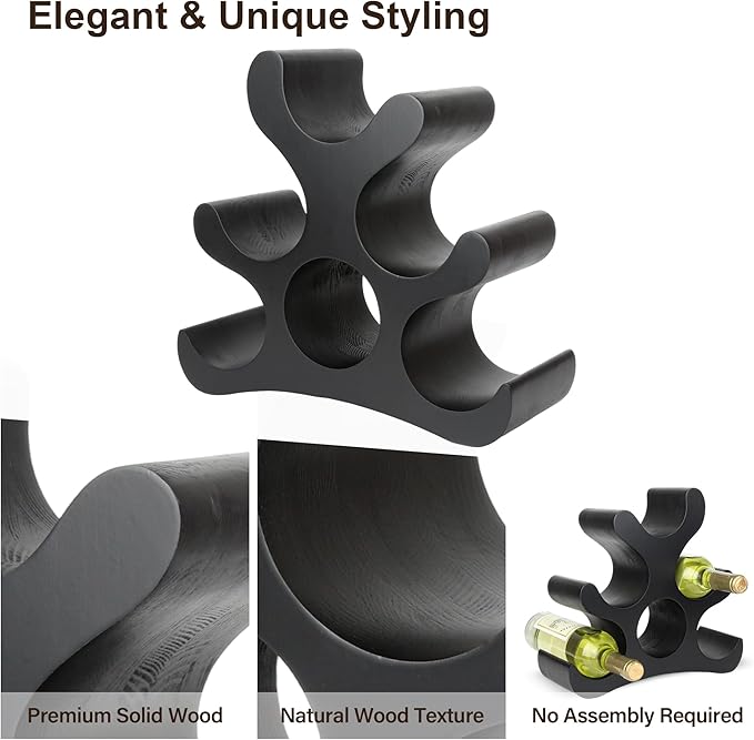 Countertop Wine Rack - 6 Bottle Wooden Wine Rack - Freestanding Wine Bottle Holder Stand - Wine Storage Rack for Cabinet Pantry Bar Kitchen