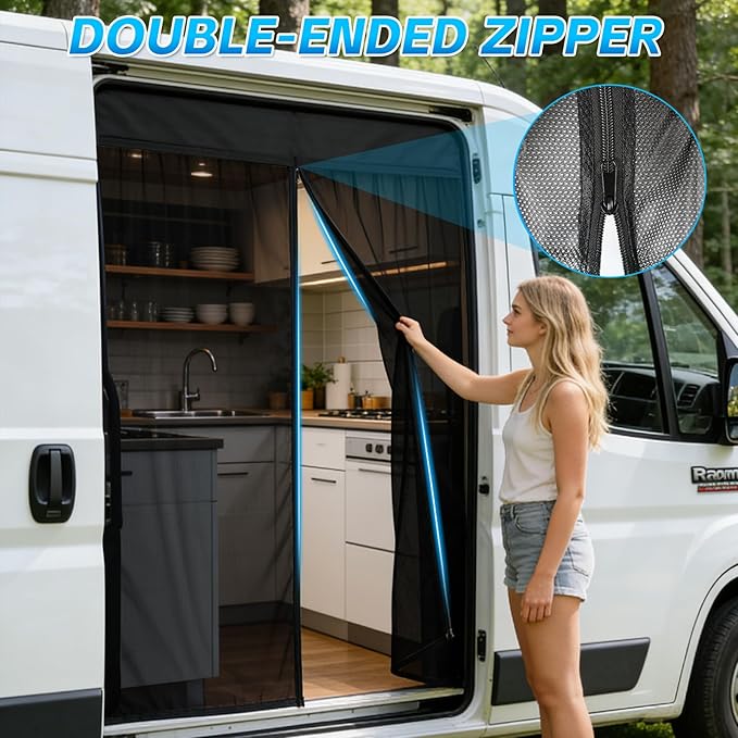 Magnetic Van Screen for Ram Promaster City 2015-2025 - Mosquito Net with Zipper for Sliding Door - 55" H x 40" W