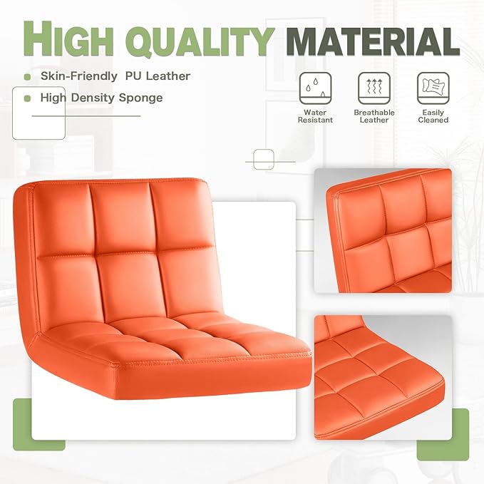Furmax Bar Stools Modern Pu Leather Swivel Adjustable Hydraulic Bar Stool Square Counter Height Stool Set of 2 (Orange)