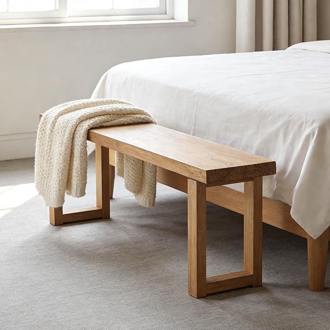Narrow Farmhouse Bench Skinny Wooden Entryway Long Bench 32" 39" 47" 55" 63" 71" 79" Rustic Indoor Benches for Hallway Kitchen Dining Bedroom End of Bed Easy Assembly Natural Finish(55x10xH18")